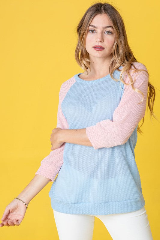 Waffle Knit Two Tone Tunic-Charmful Clothing Boutique