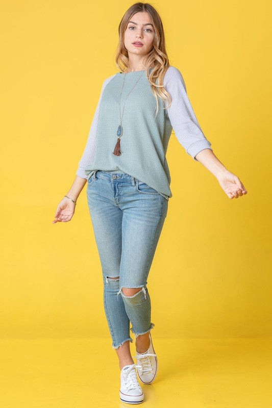 Waffle Knit Two Tone Tunic-Charmful Clothing Boutique