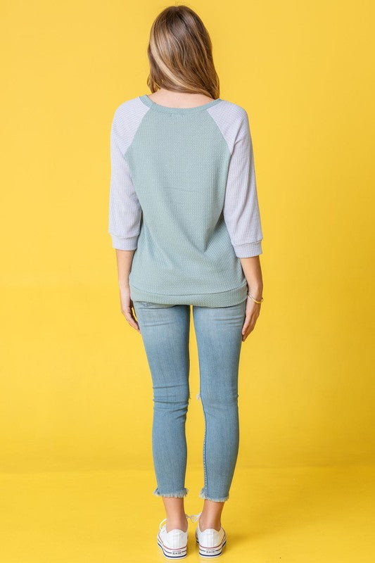 Waffle Knit Two Tone Tunic-Charmful Clothing Boutique