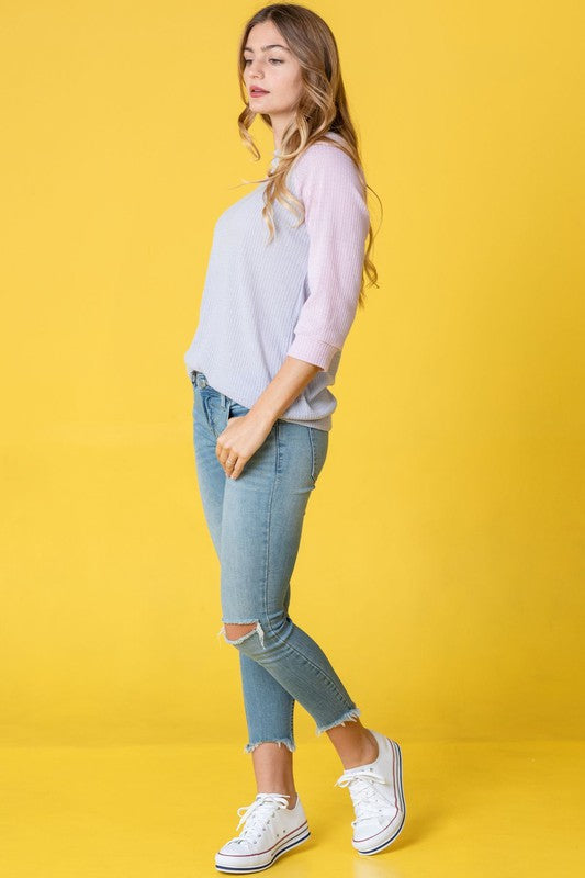 Waffle Knit Two Tone Tunic-Charmful Clothing Boutique