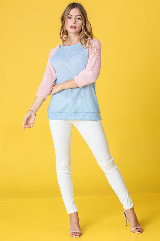 Waffle Knit Two Tone Tunic-Charmful Clothing Boutique