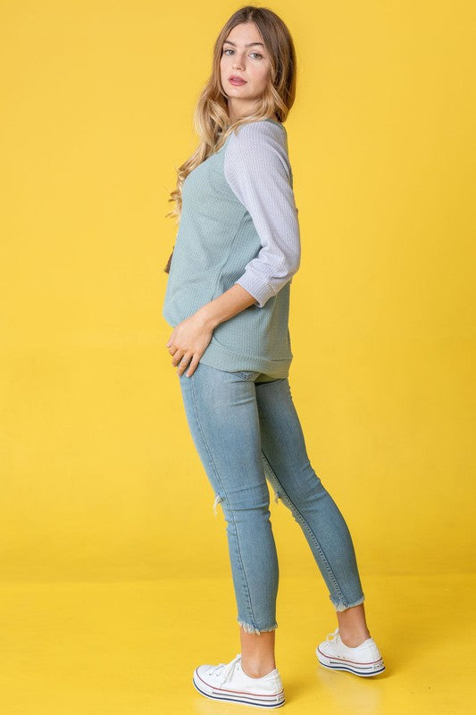 Waffle Knit Two Tone Tunic-Charmful Clothing Boutique