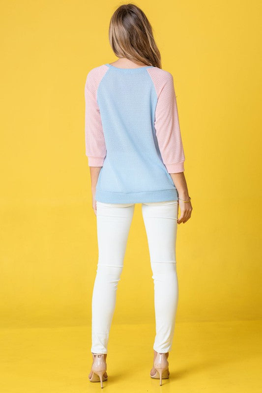 Waffle Knit Two Tone Tunic-Charmful Clothing Boutique