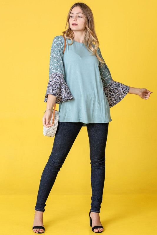 Color Block Ruffle Sleeve Tunic-Charmful Clothing Boutique
