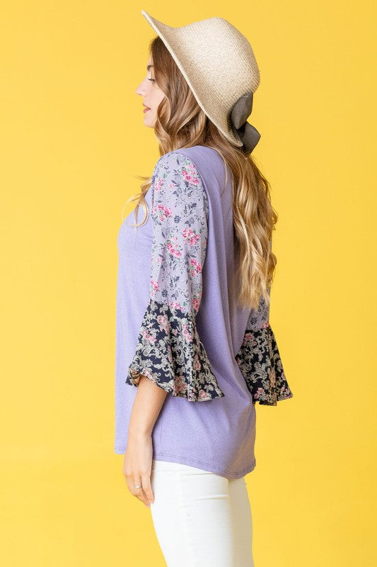 Color Block Ruffle Sleeve Tunic-Charmful Clothing Boutique