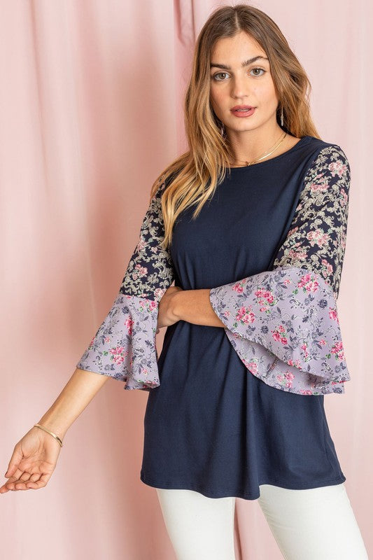 Color Block Ruffle Sleeve Tunic-Charmful Clothing Boutique
