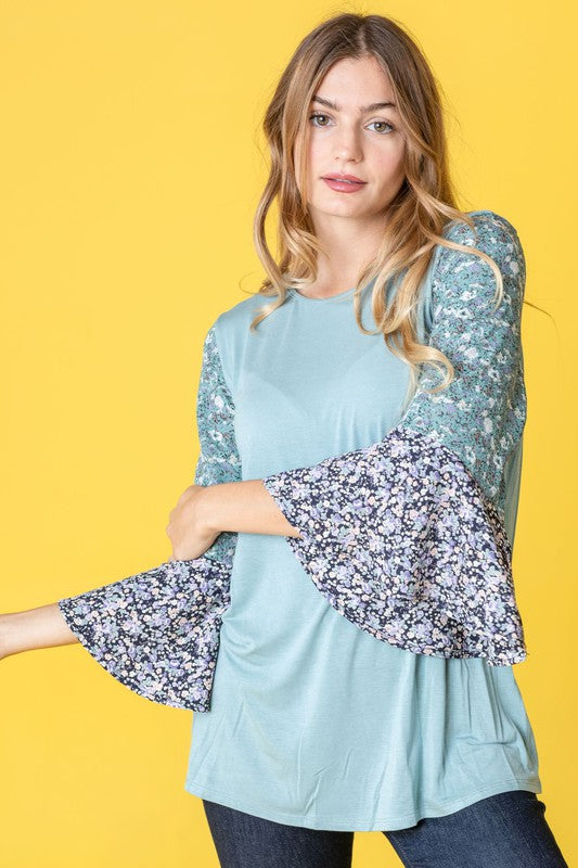 Color Block Ruffle Sleeve Tunic-Charmful Clothing Boutique
