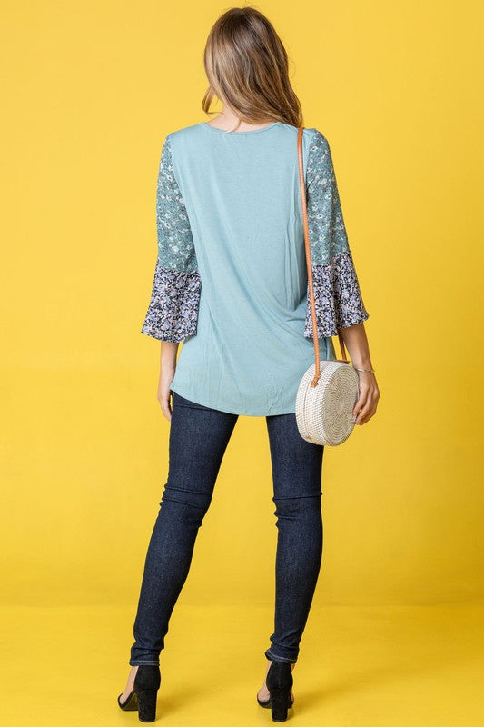 Color Block Ruffle Sleeve Tunic-Charmful Clothing Boutique