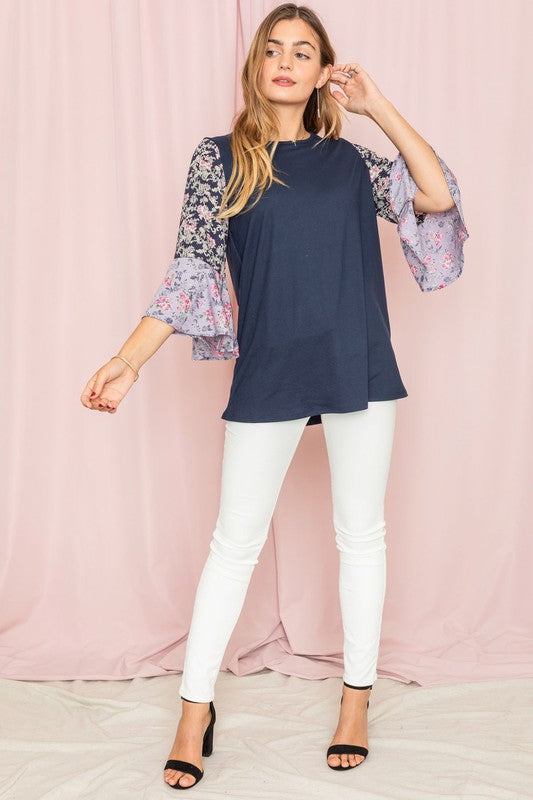 Color Block Ruffle Sleeve Tunic-Charmful Clothing Boutique