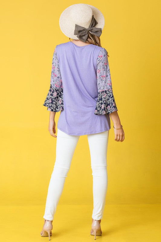 Color Block Ruffle Sleeve Tunic-Charmful Clothing Boutique
