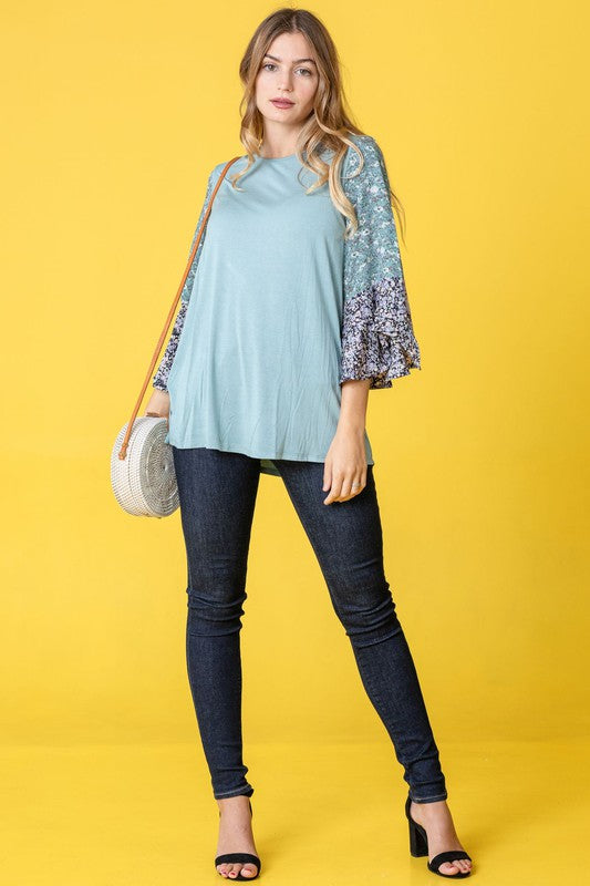 Color Block Ruffle Sleeve Tunic-Charmful Clothing Boutique