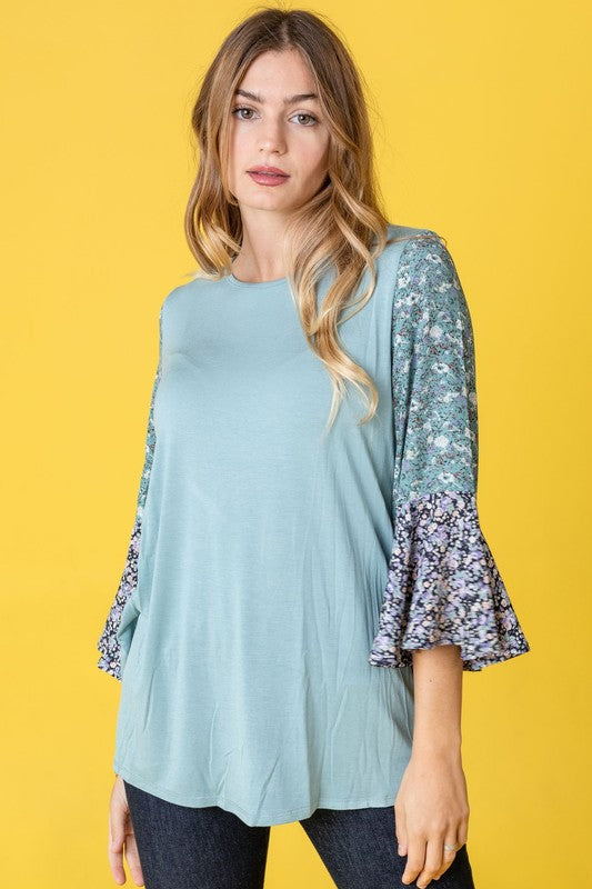 Color Block Ruffle Sleeve Tunic-Charmful Clothing Boutique