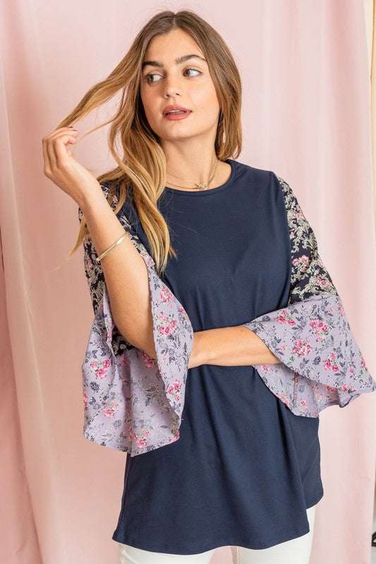 Color Block Ruffle Sleeve Tunic-Charmful Clothing Boutique