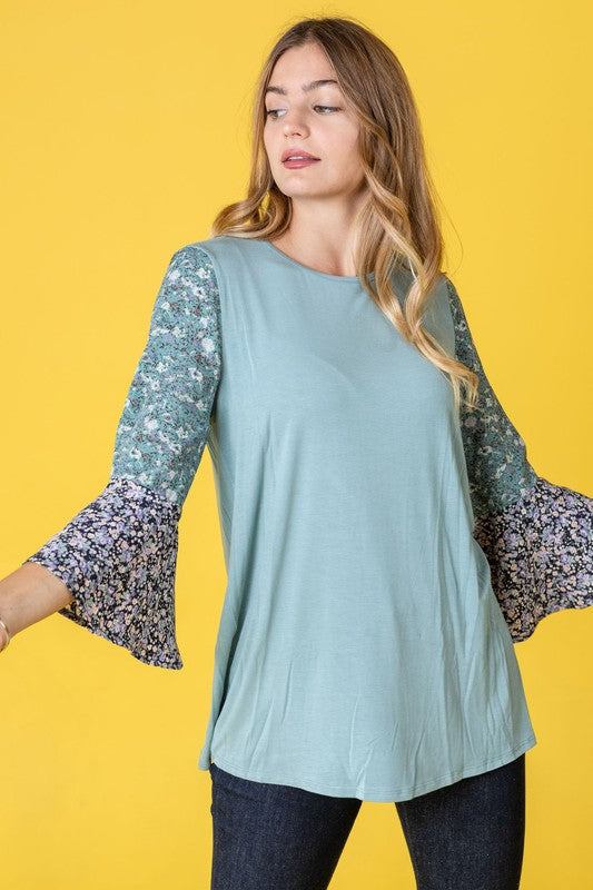 Color Block Ruffle Sleeve Tunic-Charmful Clothing Boutique
