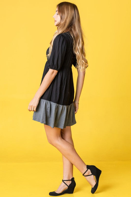 Two Tone Tiered Mini Dress-Charmful Clothing Boutique
