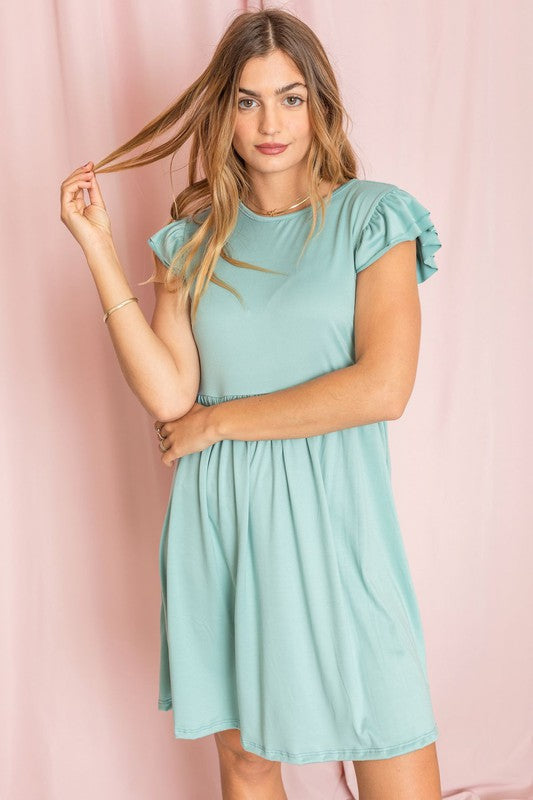 Solid Ruffle Cap Sleeve Midi Dress-Charmful Clothing Boutique