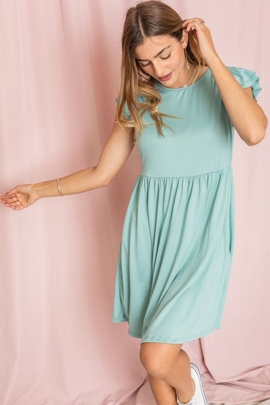 Solid Ruffle Cap Sleeve Midi Dress-Charmful Clothing Boutique