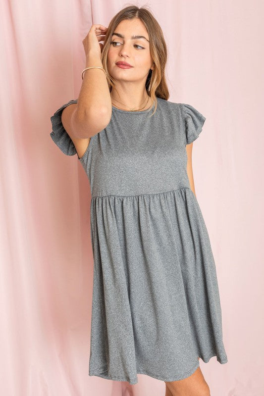 Solid Ruffle Cap Sleeve Midi Dress-Charmful Clothing Boutique