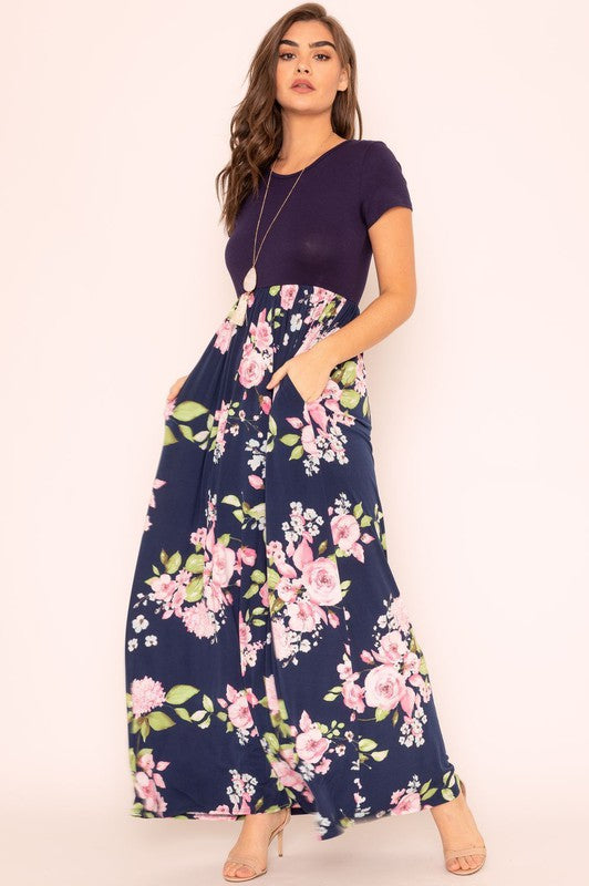 Plus Short Sleeve Floral Maxi Dress-Charmful Clothing Boutique