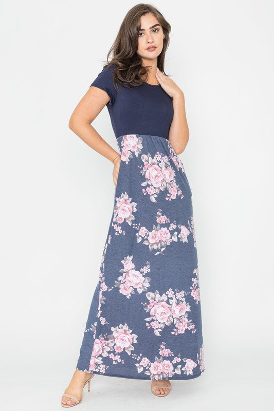 Plus Short Sleeve Floral Maxi Dress-Charmful Clothing Boutique