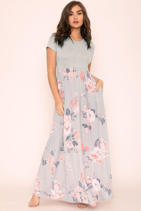 Plus Short Sleeve Floral Maxi Dress-Charmful Clothing Boutique