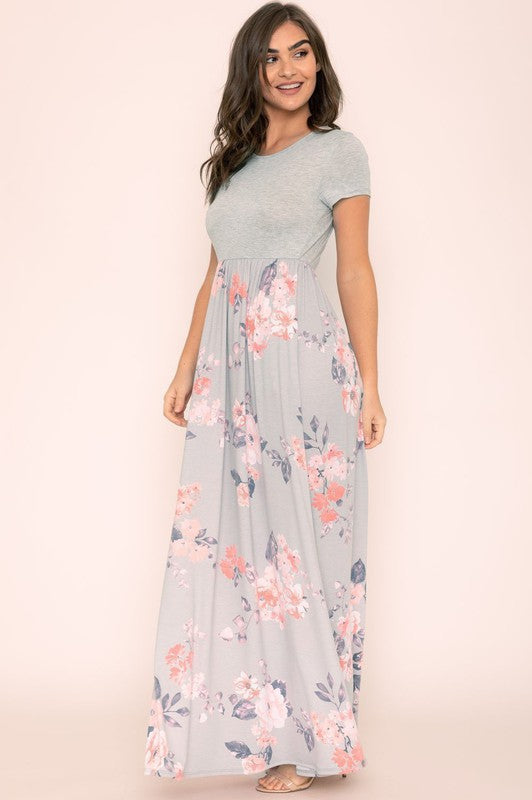 Plus Short Sleeve Floral Maxi Dress-Charmful Clothing Boutique