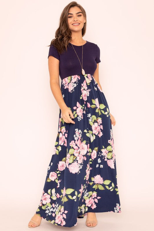 Plus Short Sleeve Floral Maxi Dress-Charmful Clothing Boutique
