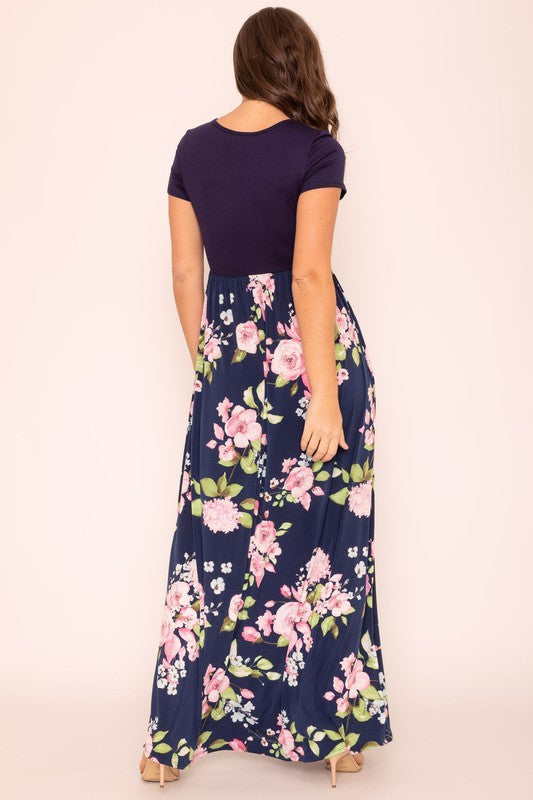 Plus Short Sleeve Floral Maxi Dress-Charmful Clothing Boutique