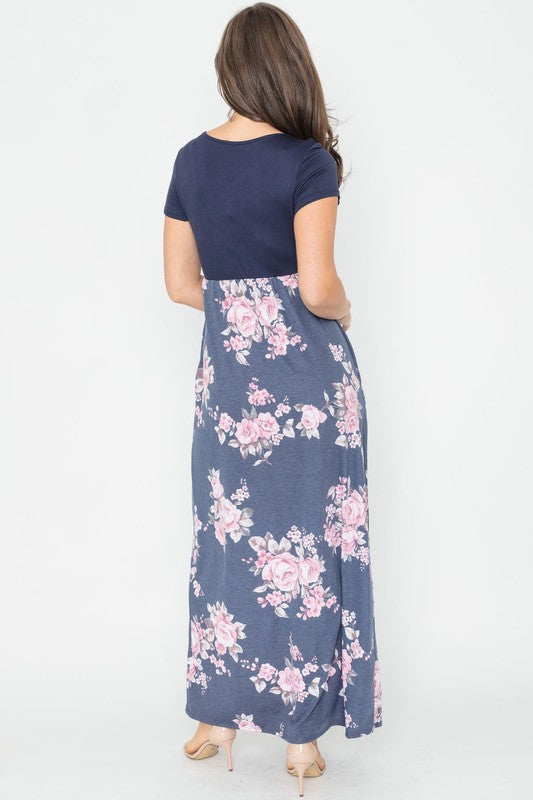 Plus Short Sleeve Floral Maxi Dress-Charmful Clothing Boutique