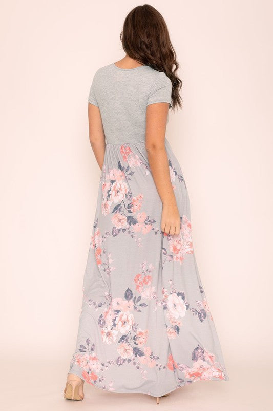 Plus Short Sleeve Floral Maxi Dress-Charmful Clothing Boutique