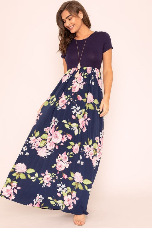 Plus Short Sleeve Floral Maxi Dress-Charmful Clothing Boutique
