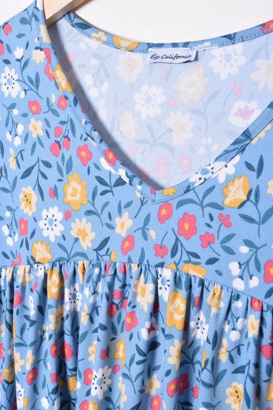 V-Neck Floral Baby Doll Dress-Charmful Clothing Boutique