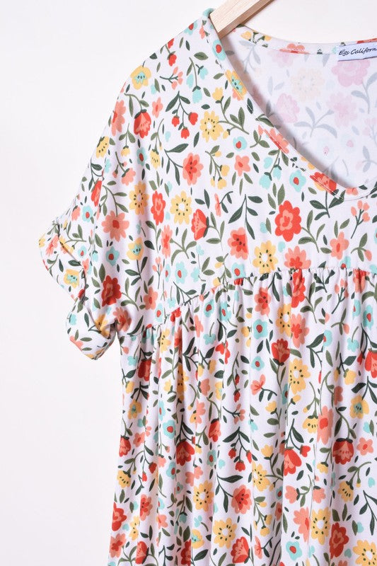 V-Neck Floral Baby Doll Dress-Charmful Clothing Boutique