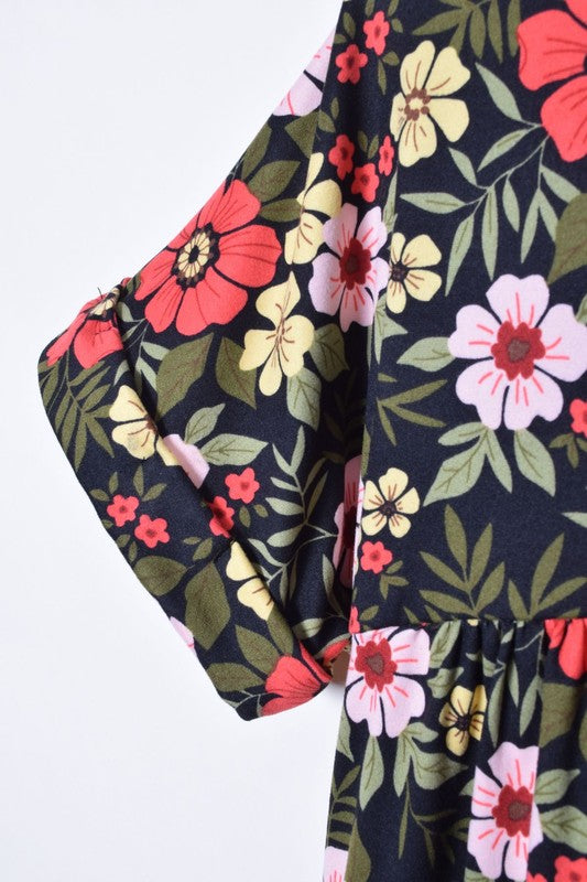 V-Neck Floral Baby Doll Dress-Charmful Clothing Boutique