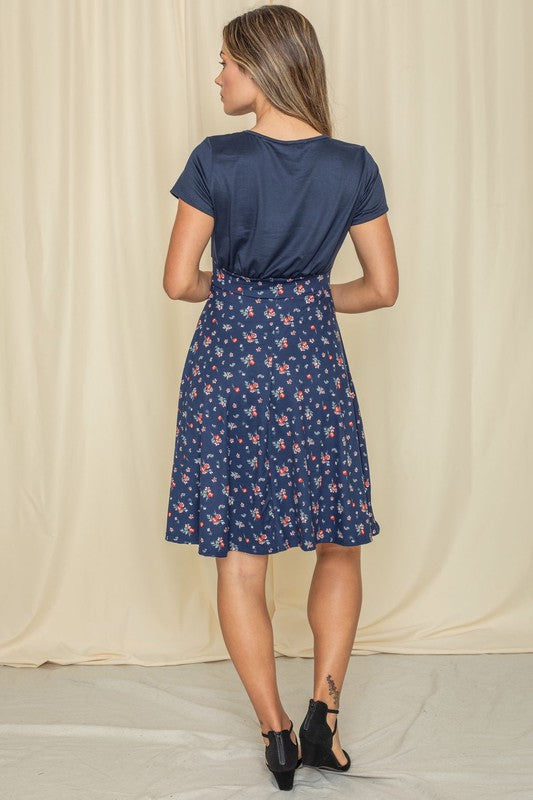 Floral Band Flare Dress-Charmful Clothing Boutique