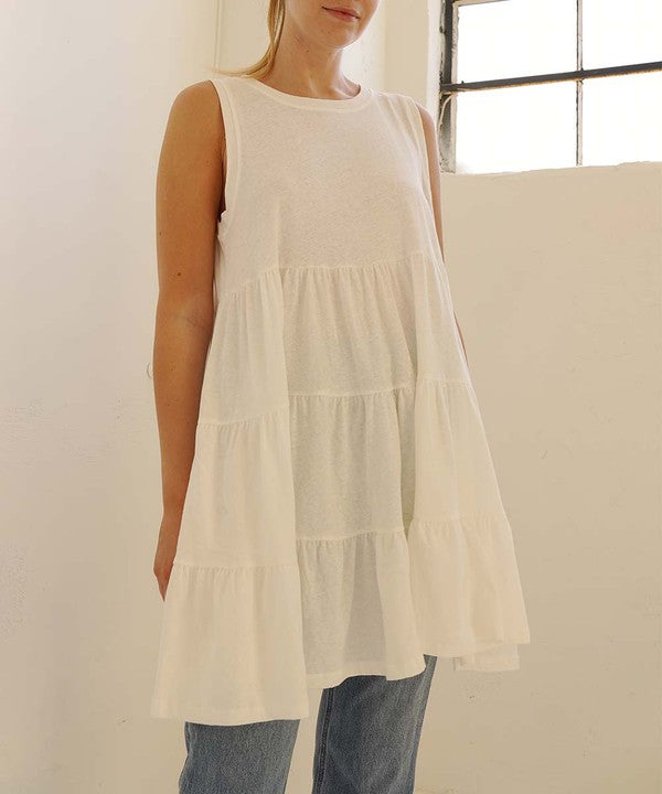 COTTON SLUB BABYDOLL TUNIC DRESS-Charmful Clothing Boutique