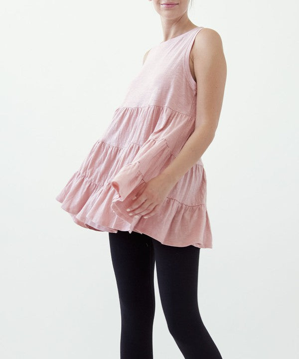 COTTON SLUB BABYDOLL TUNIC DRESS-Charmful Clothing Boutique
