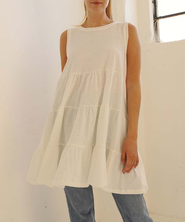 COTTON SLUB BABYDOLL TUNIC DRESS-Charmful Clothing Boutique