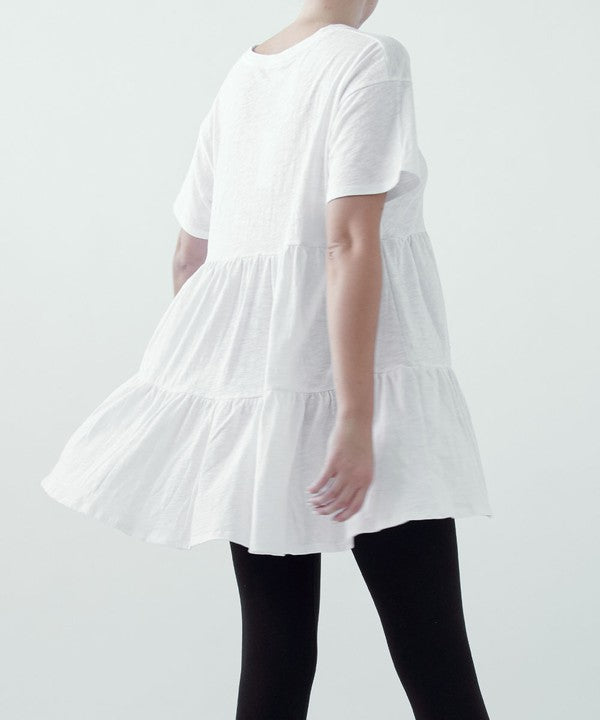 COTTON SLUB BABYDOLL SLV TUNIC DRESS-Charmful Clothing Boutique