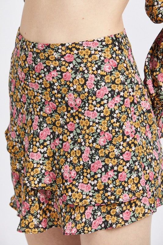 DITSY FLORAL RUFFLED SKORT-Charmful Clothing Boutique