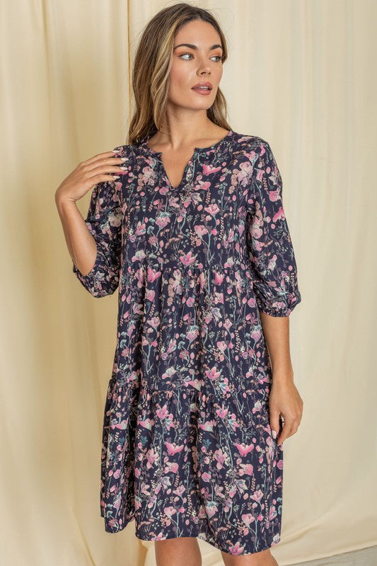 Floral Notch Neck Midi Dress-Charmful Clothing Boutique