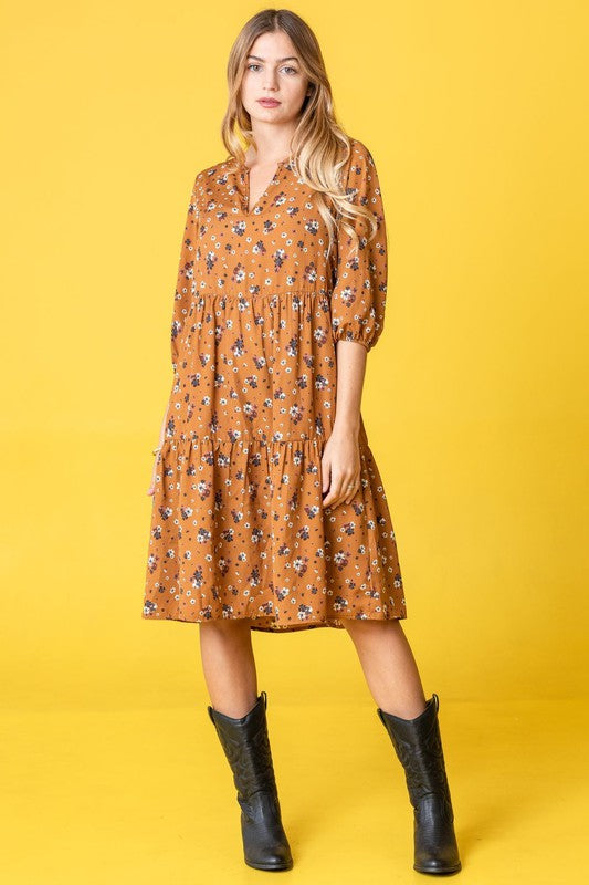 Floral Notch Neck Midi Dress-Charmful Clothing Boutique