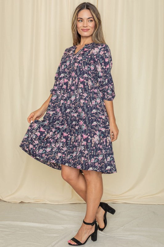Floral Notch Neck Midi Dress-Charmful Clothing Boutique