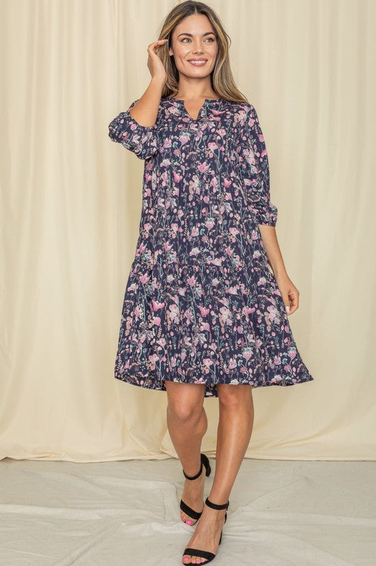 Floral Notch Neck Midi Dress-Charmful Clothing Boutique