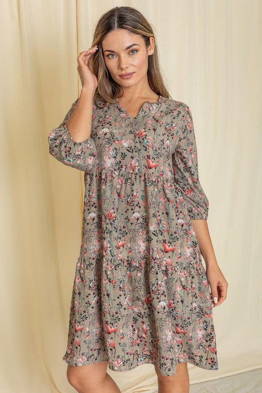 Floral Notch Neck Midi Dress-Charmful Clothing Boutique