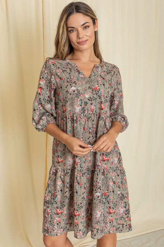 Floral Notch Neck Midi Dress-Charmful Clothing Boutique