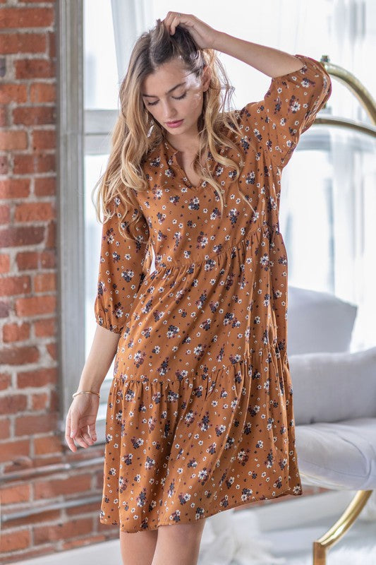 Floral Notch Neck Midi Dress-Charmful Clothing Boutique