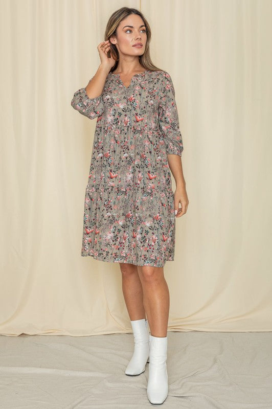 Floral Notch Neck Midi Dress-Charmful Clothing Boutique