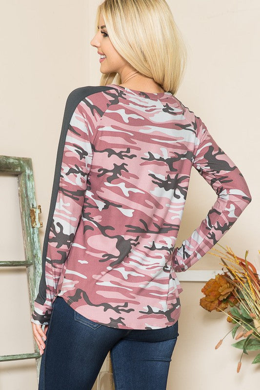 Camouflage Print Pocket Top-Charmful Clothing Boutique