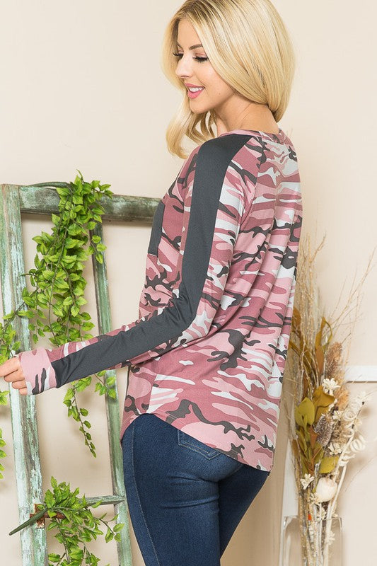 Camouflage Print Pocket Top-Charmful Clothing Boutique